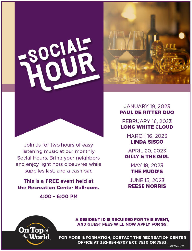 Social Hour | Recreation Center Ballroom | 4 - 6 PM