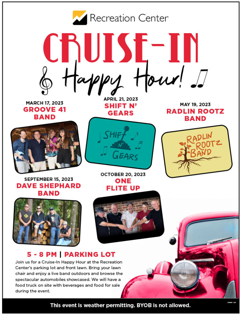 Cruise-in Happy Hour | 5 - 8 PM | Recreation Center Parking Lot |