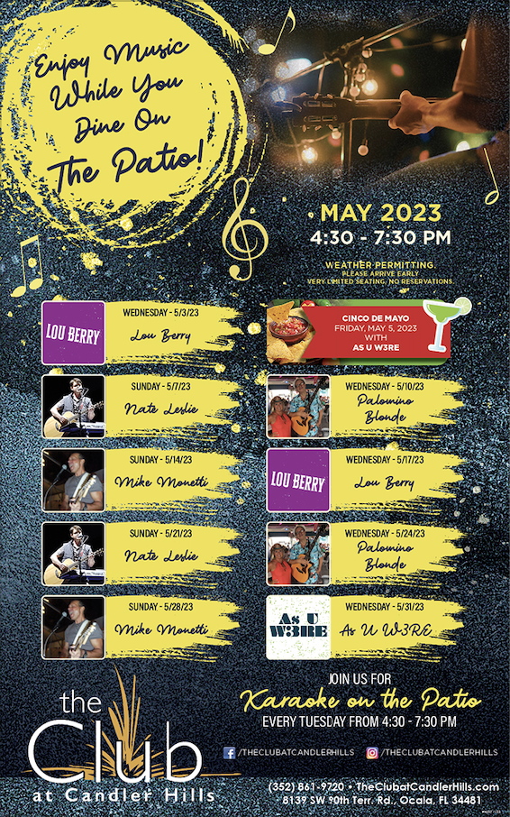 Dine on the Patio at The Club - May 2023 Entertainment