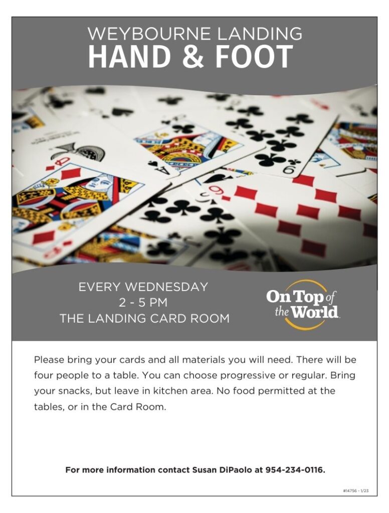 Weybourne Landing Hand & Foot. Every Wednesday 2-5 pm at The Landing Card Room.