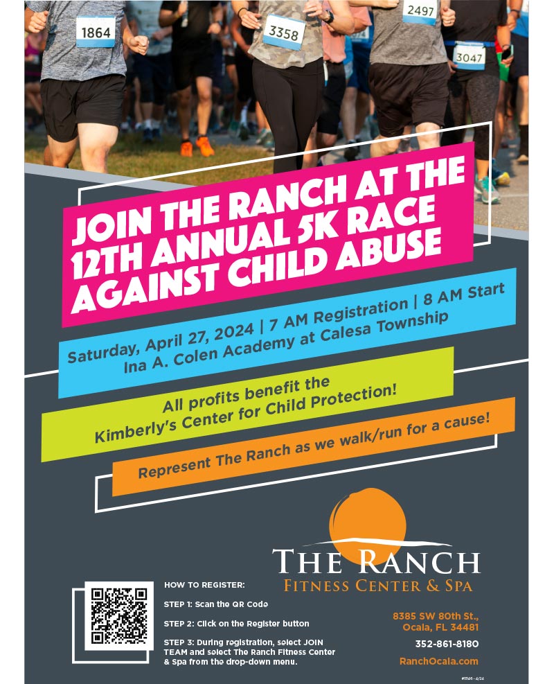 Join The Ranch at the 12th Annual 5K Race Against Child Abuse. All profits benefit the Kimberly's Center for Child Protection!

Saturday, April 27, 2024 | 7 AM Registration | 8 AM Start | Ina A. Colen Academy at Calesa Township

Sign up at kcrace.com and join The Ranch team during registration.