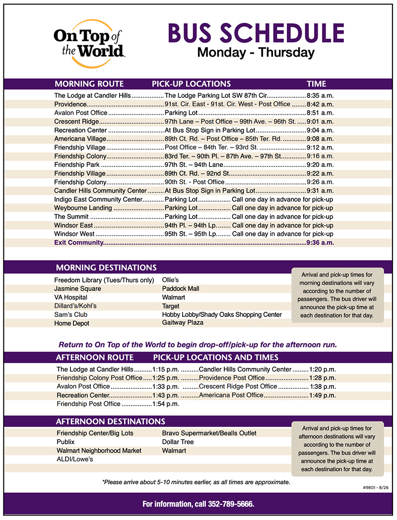 On Top of the World Bus Schedule